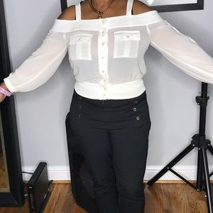 Sheer off white top.